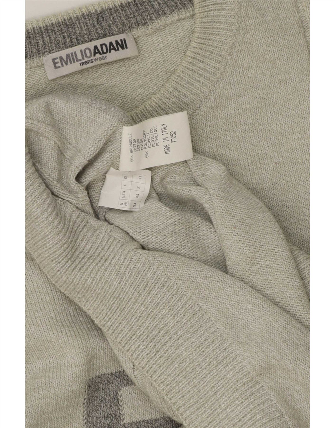 Emilio Adani Herren-Pullover mit Rundhalsausschnitt, groß, graue, geometrische Baumwolle