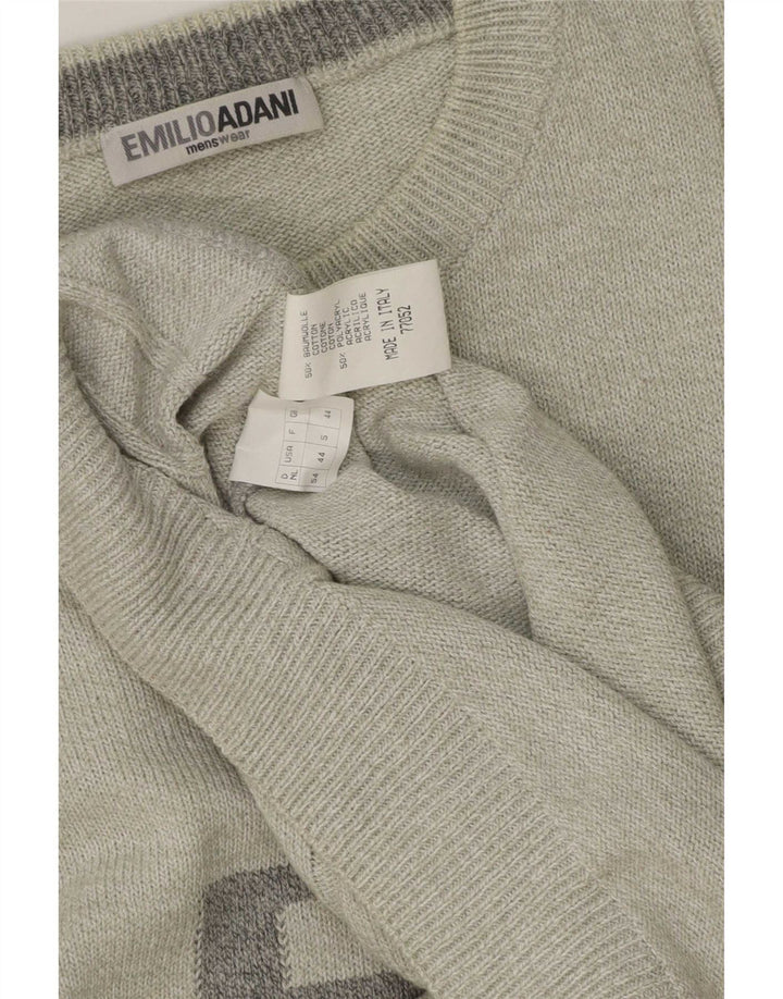 Emilio Adani Herren-Pullover mit Rundhalsausschnitt, groß, graue, geometrische Baumwolle