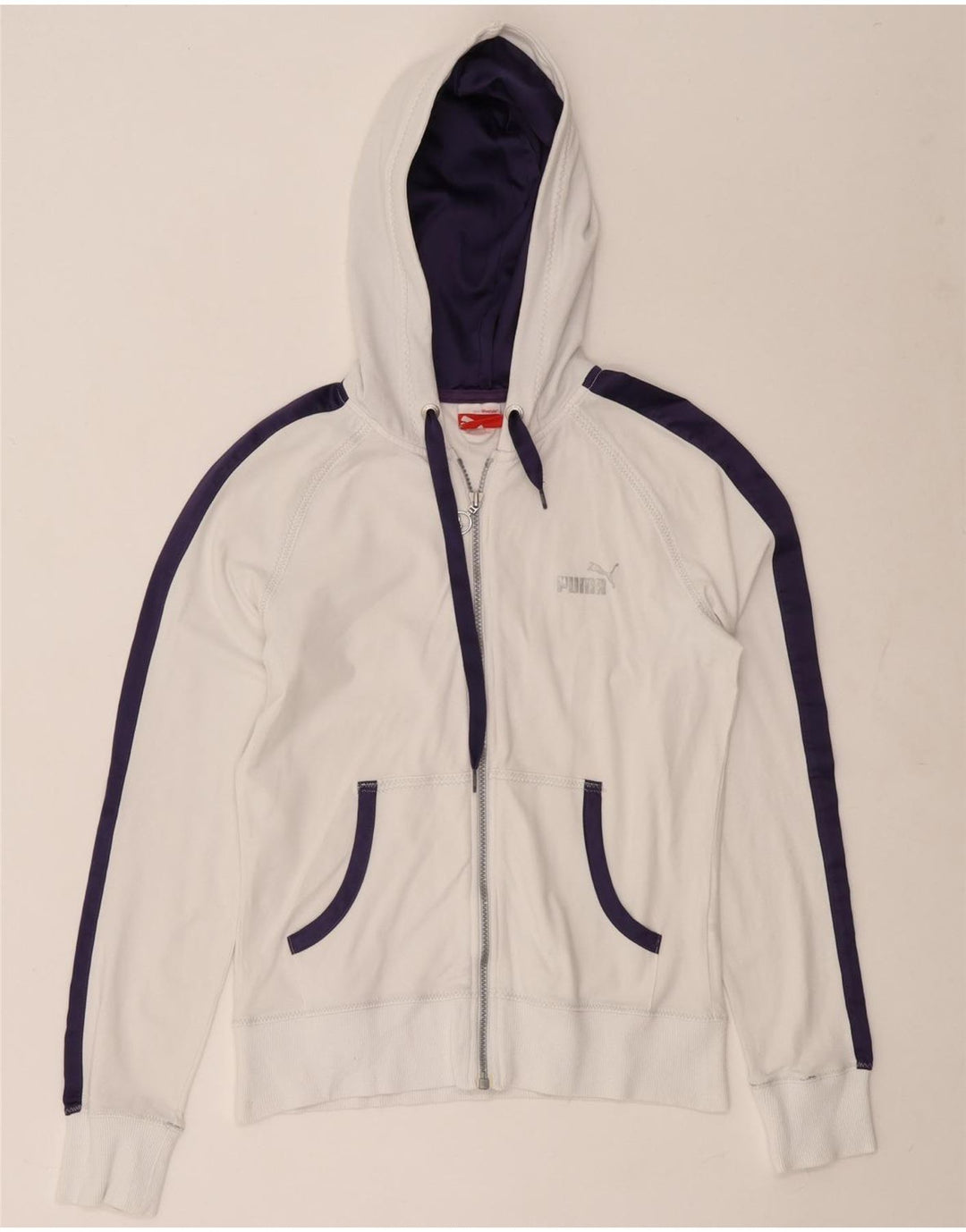 Puma Damen-Kapuzenpullover mit Reißverschluss, UK 12, Mittelweiß, Farbblock