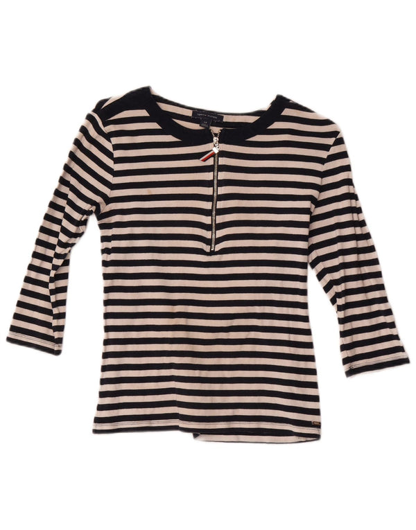 Tommy Hilfiger Womens Top 3/4 Sleeve UK 8 Small Black Striped Cotton