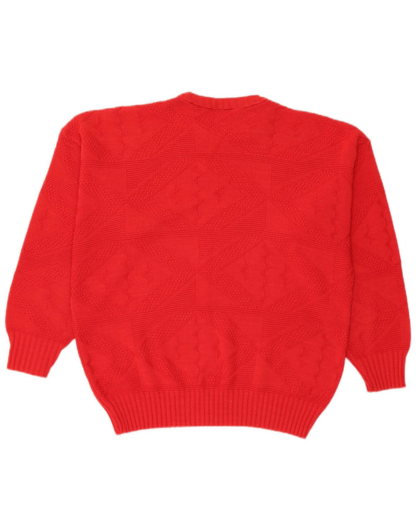 Vintage Damen Pullover mit Rundhalsausschnitt, Gr. 16, groß, rot, geometrisch