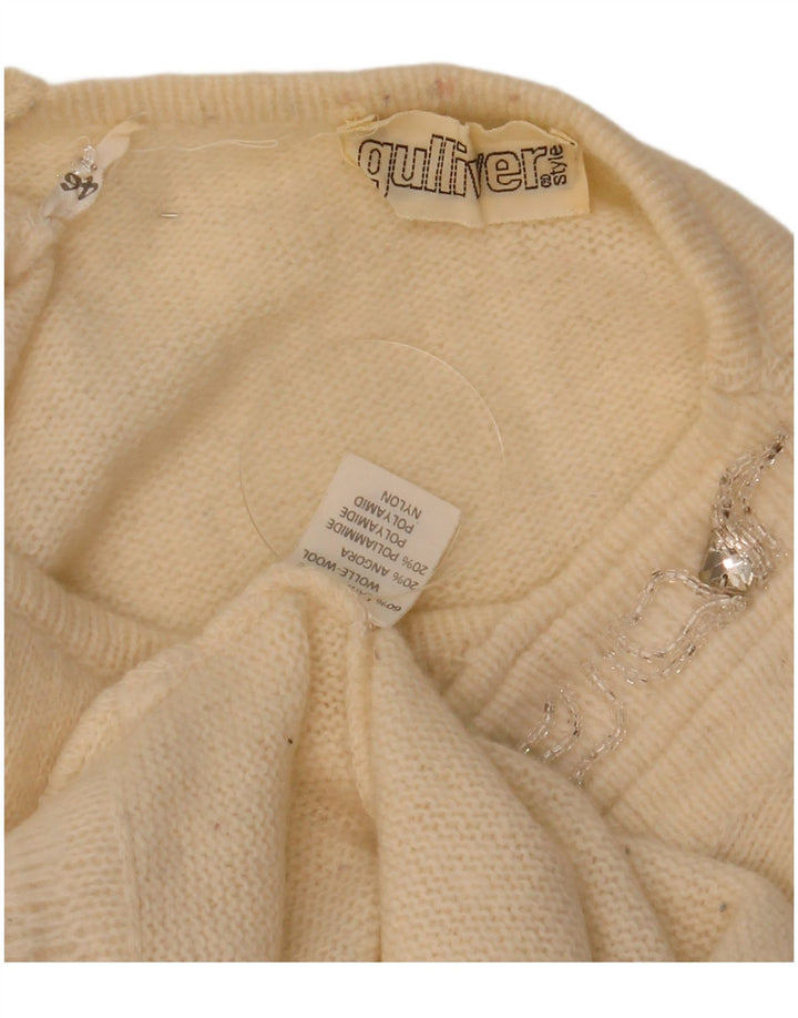 Vintage Damen Pullover mit U-Boot-Ausschnitt, IT 46, große cremefarbene Wolle