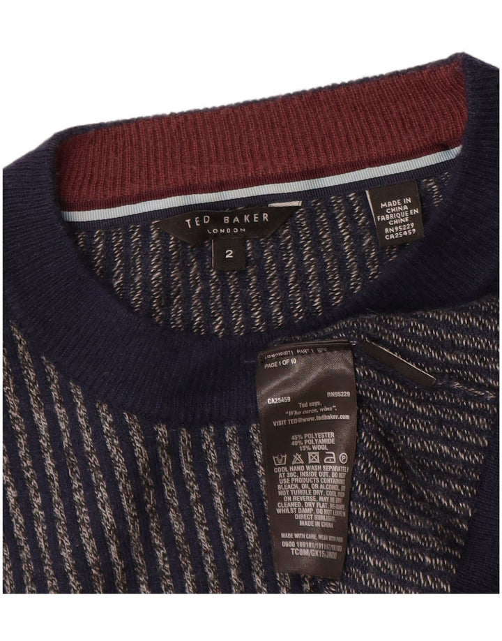 Ted Baker Herren-Pullover mit Rundhalsausschnitt, Größe 2, klein, Marineblau gestreift
