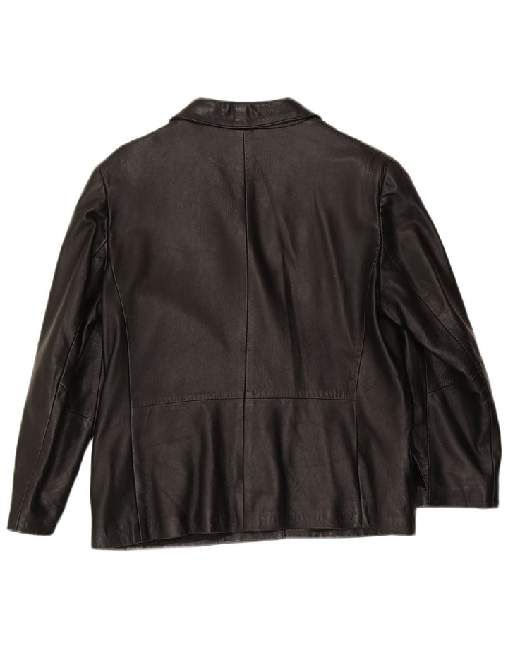 Vintage Damen 3 Knopf Leder Blazer Jacke IT 48 XL Schwarzes Leder