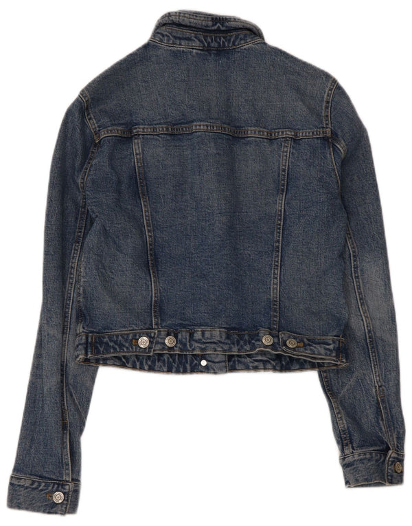 Zara Damen Crop Denim Jacke UK 10 Small Blau