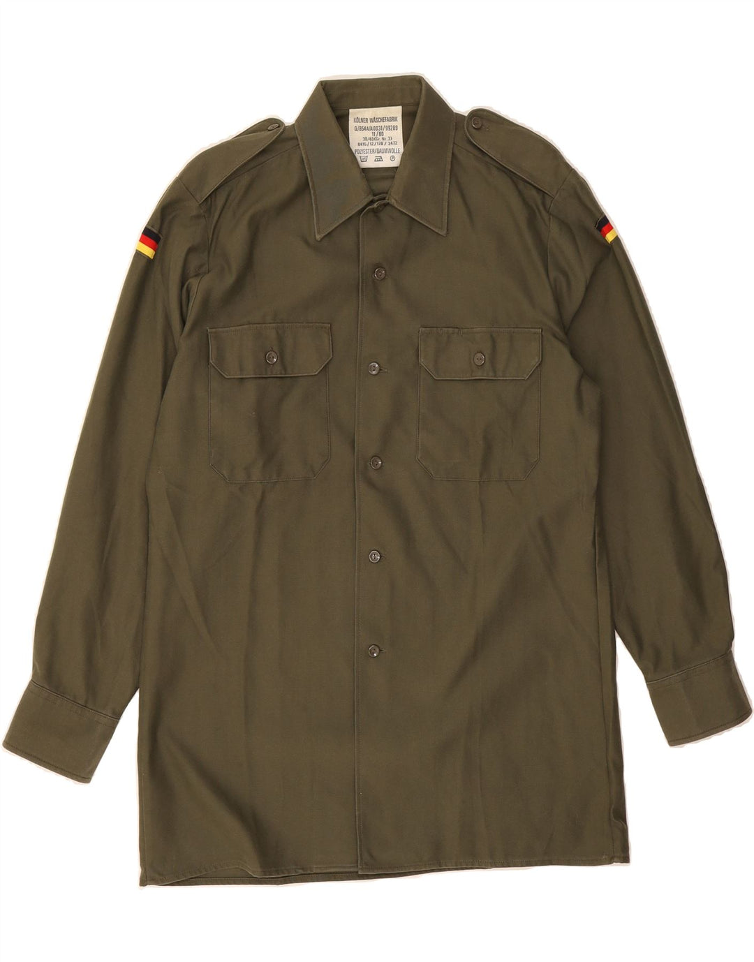 VINTAGE Mens Military Shirt Size 39/40 Medium Khaki Polyester Vintage Vintage and Second-Hand Vintage from Messina Hembry 