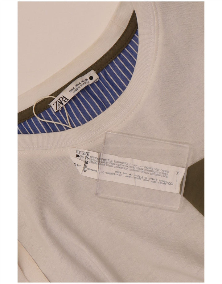 Übergroßes Blusenoberteil für Damen von Zara, UK 14, Mittelweiß, Colourblock-Baumwolle
