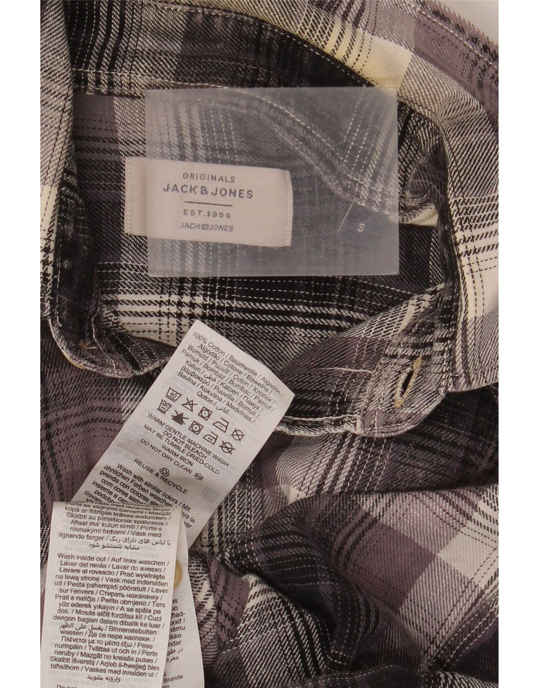 Jack & Jones Herren-Flanellhemd, klein, grau kariert, Baumwolle