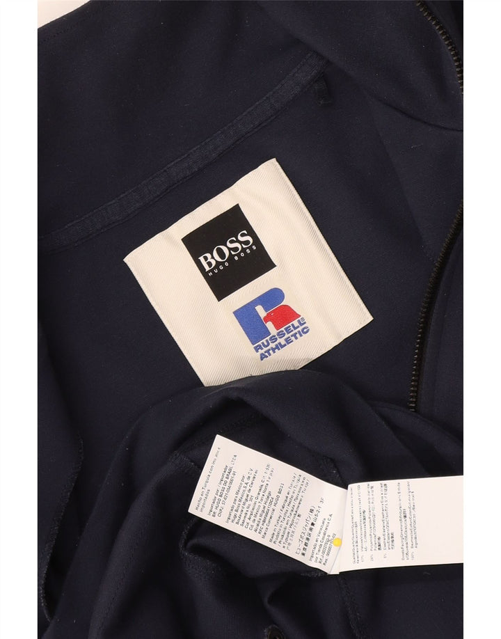 Hugo Boss Herren-Trainingsanzug-Top-Jacke aus mittelblauer Viskose in Marineblau