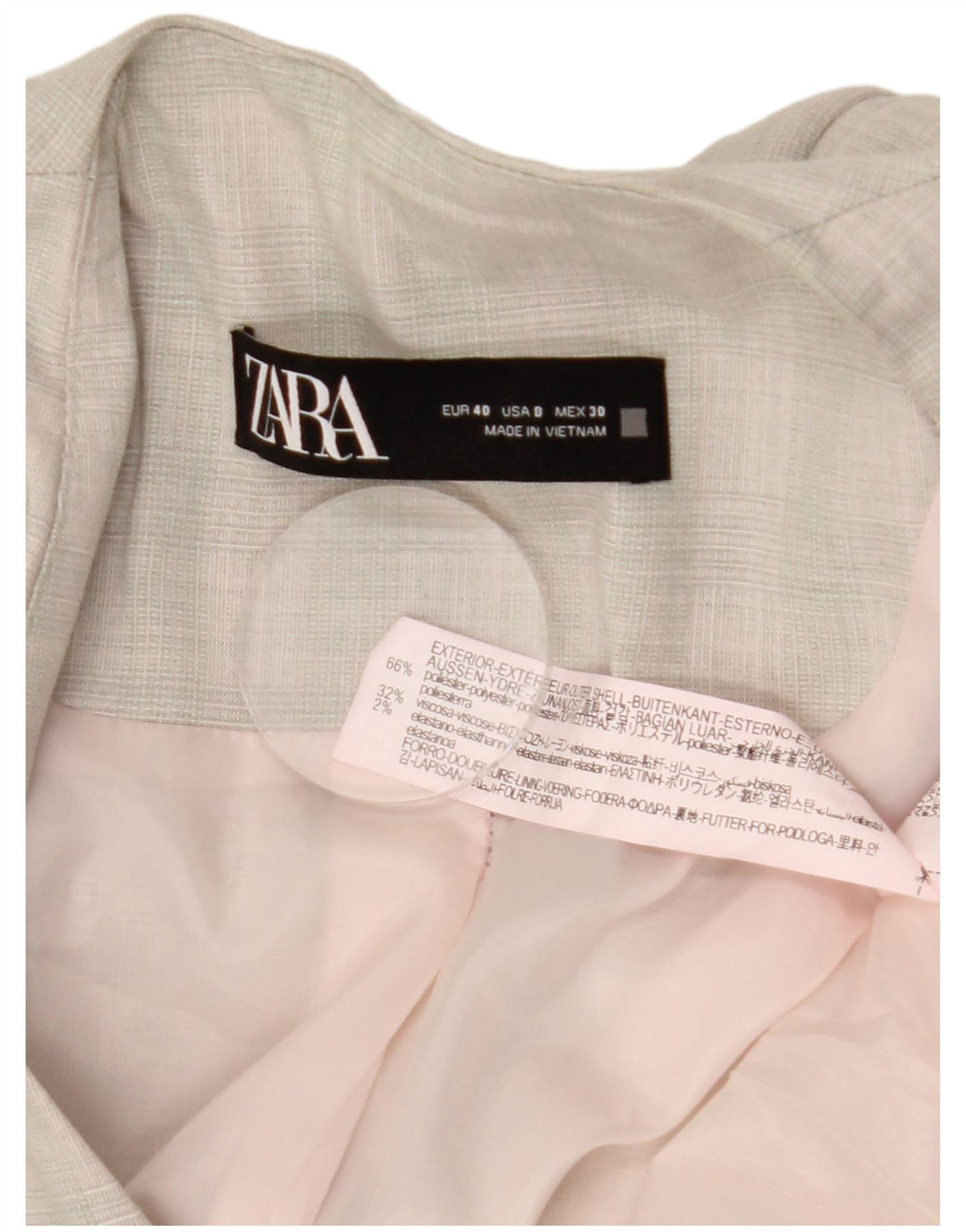 ZARA Damen 1-Knopf-Blazerjacke EU 40 Mittelgrau kariertes Polyester