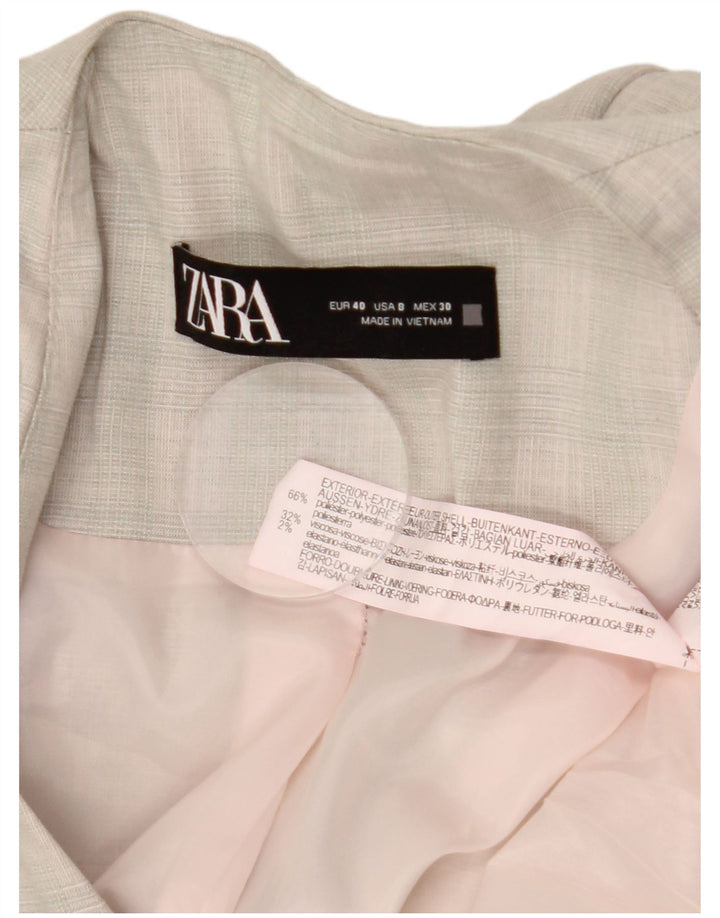 ZARA Damen 1-Knopf-Blazerjacke EU 40 Mittelgrau kariertes Polyester