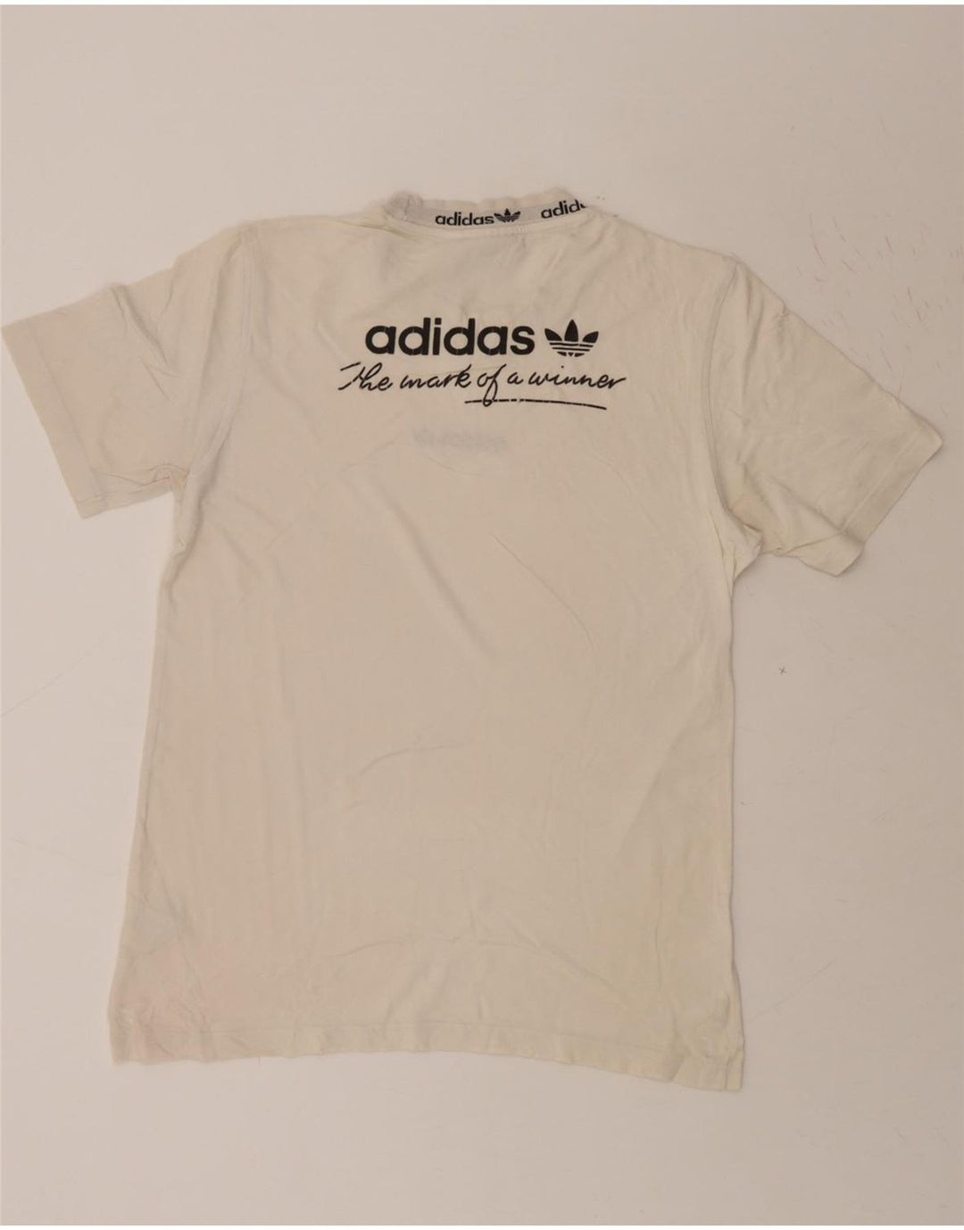 ADIDAS Mens Graphic T-Shirt Top Small Off White Cotton Vintage Adidas and Second-Hand Adidas from Messina Hembry 