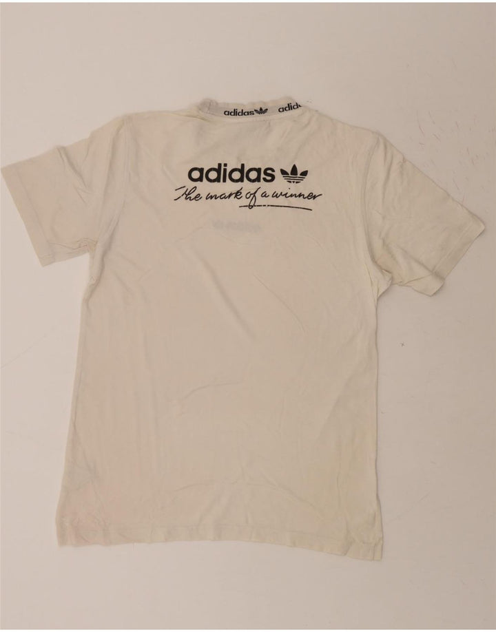 ADIDAS Mens Graphic T-Shirt Top Small Off White Cotton Vintage Adidas and Second-Hand Adidas from Messina Hembry 