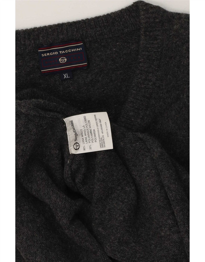 Sergio Tacchini Herren-Pullover mit V-Ausschnitt, XL, graue Wolle