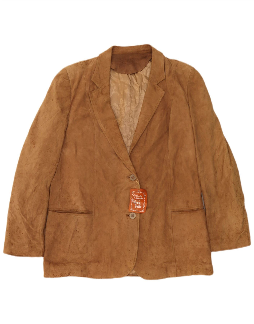 Anfor Damen-Blazerjacke aus Wildleder mit 2 Knöpfen IT 52 2XL Beige Leder