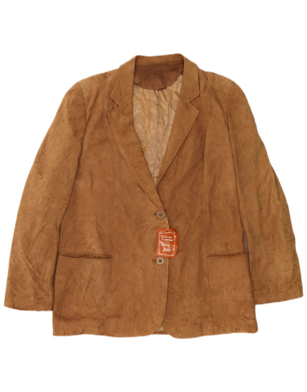 Anfor Damen-Blazerjacke aus Wildleder mit 2 Knöpfen IT 52 2XL Beige Leder
