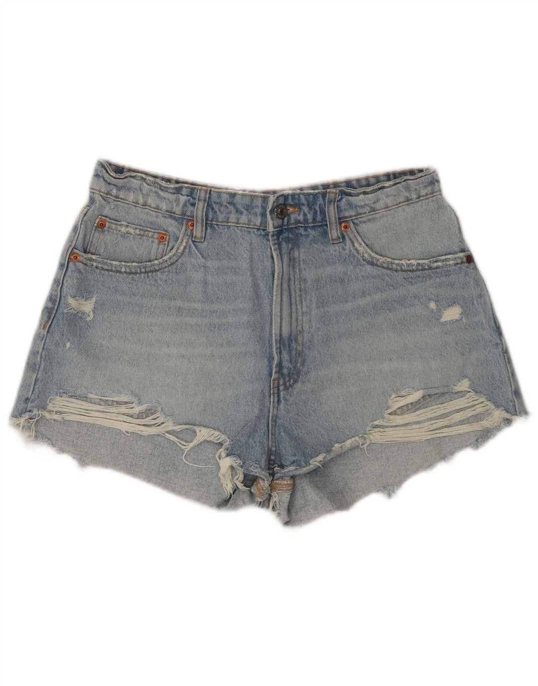 Zara Damen Distressed Denim Shorts EU 42 Large W32 Blaue Baumwolle