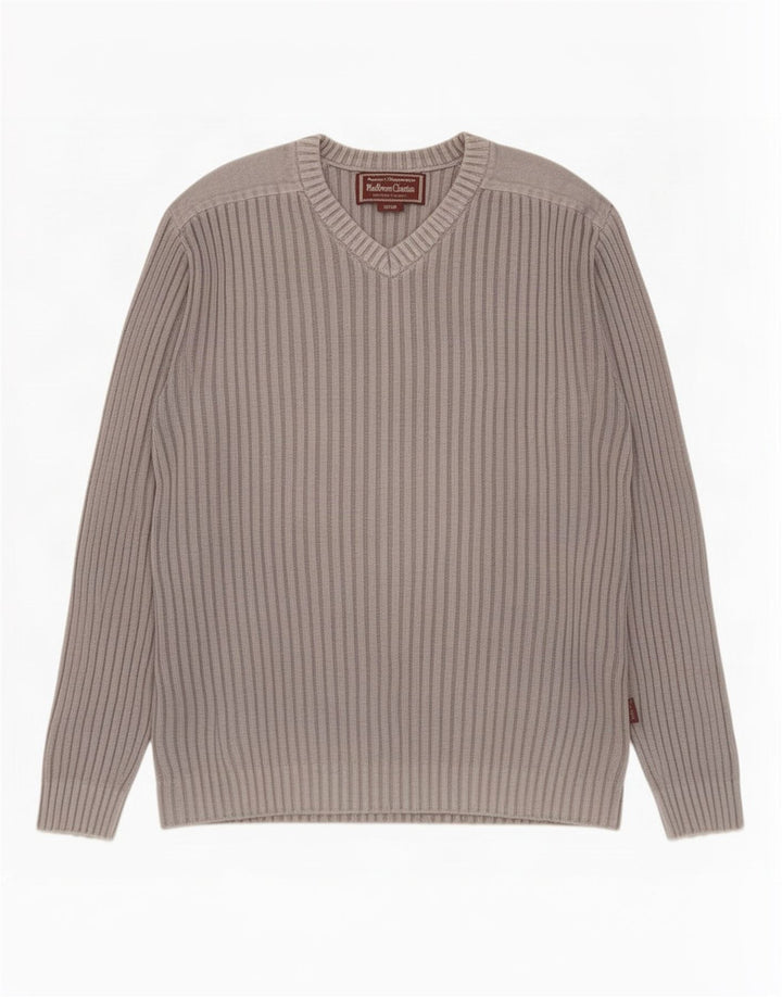 Marlboro Classics Herren-Pullover mit V-Ausschnitt, groß, graue Baumwolle