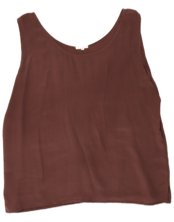 Vintage Damen Ärmelloses Blusentop UK 18 XL Braune Seide