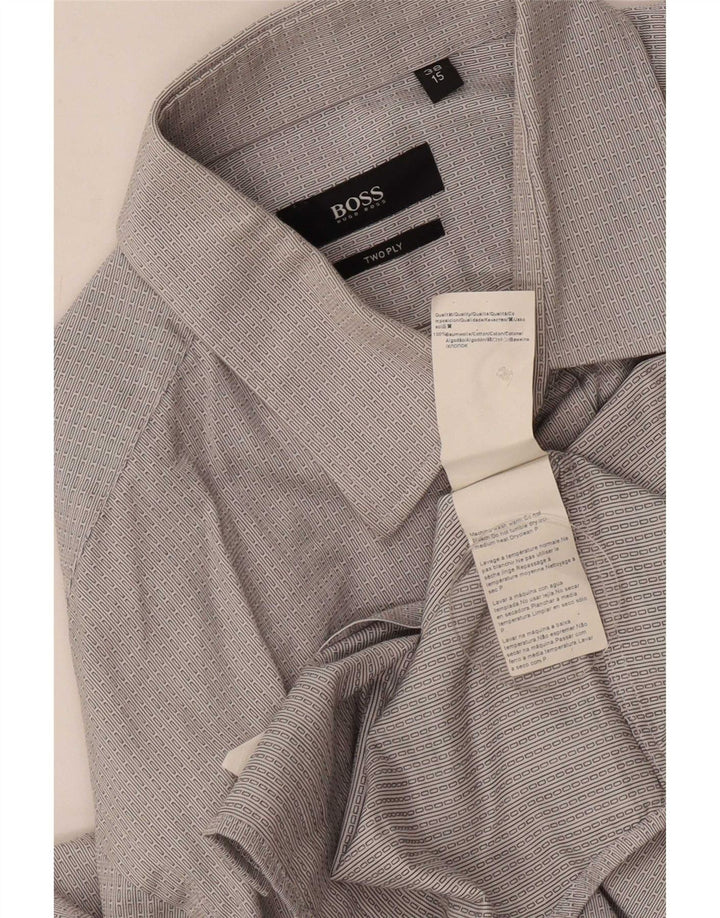 Hugo Boss Herrenhemd Größe 38 15 Mittelgrau gestreifte Baumwolle