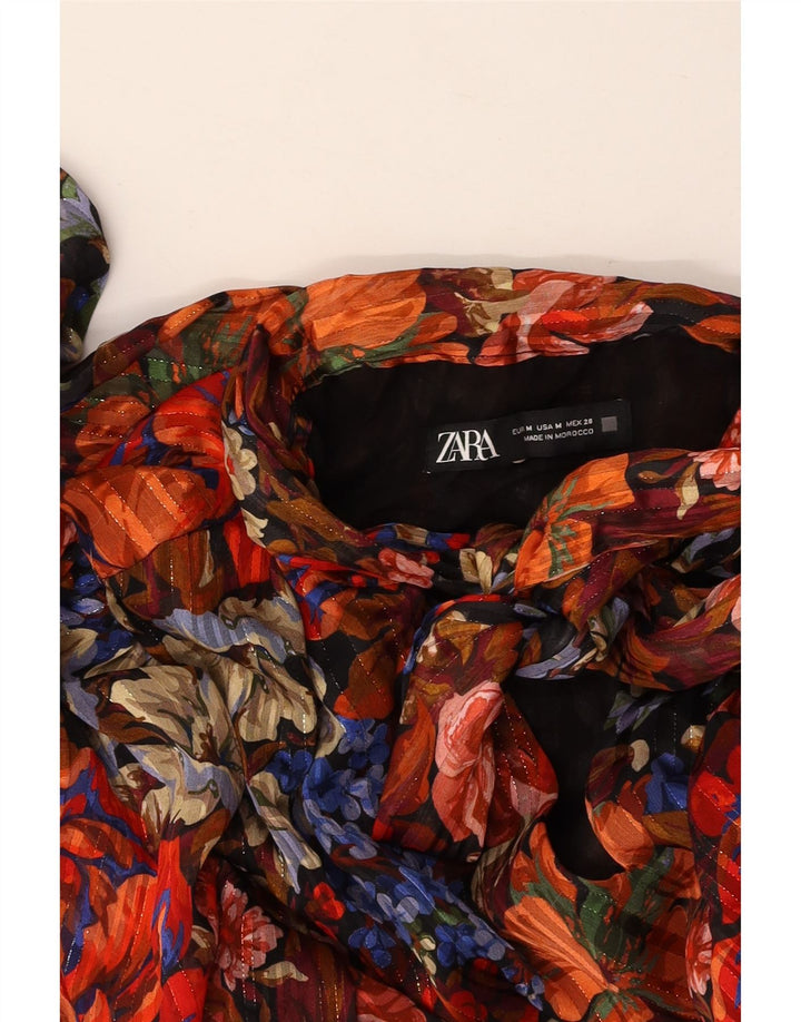 ZARA Damen A-Linien-Kleid zum Binden vorne, Größe M, mehrfarbig, Blumenmuster