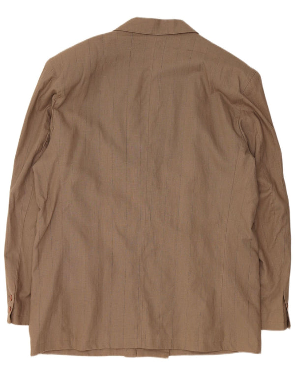 VINTAGE Herren Zweireihiger Blazer Jacke EU 56 3XL Braunes Leinen