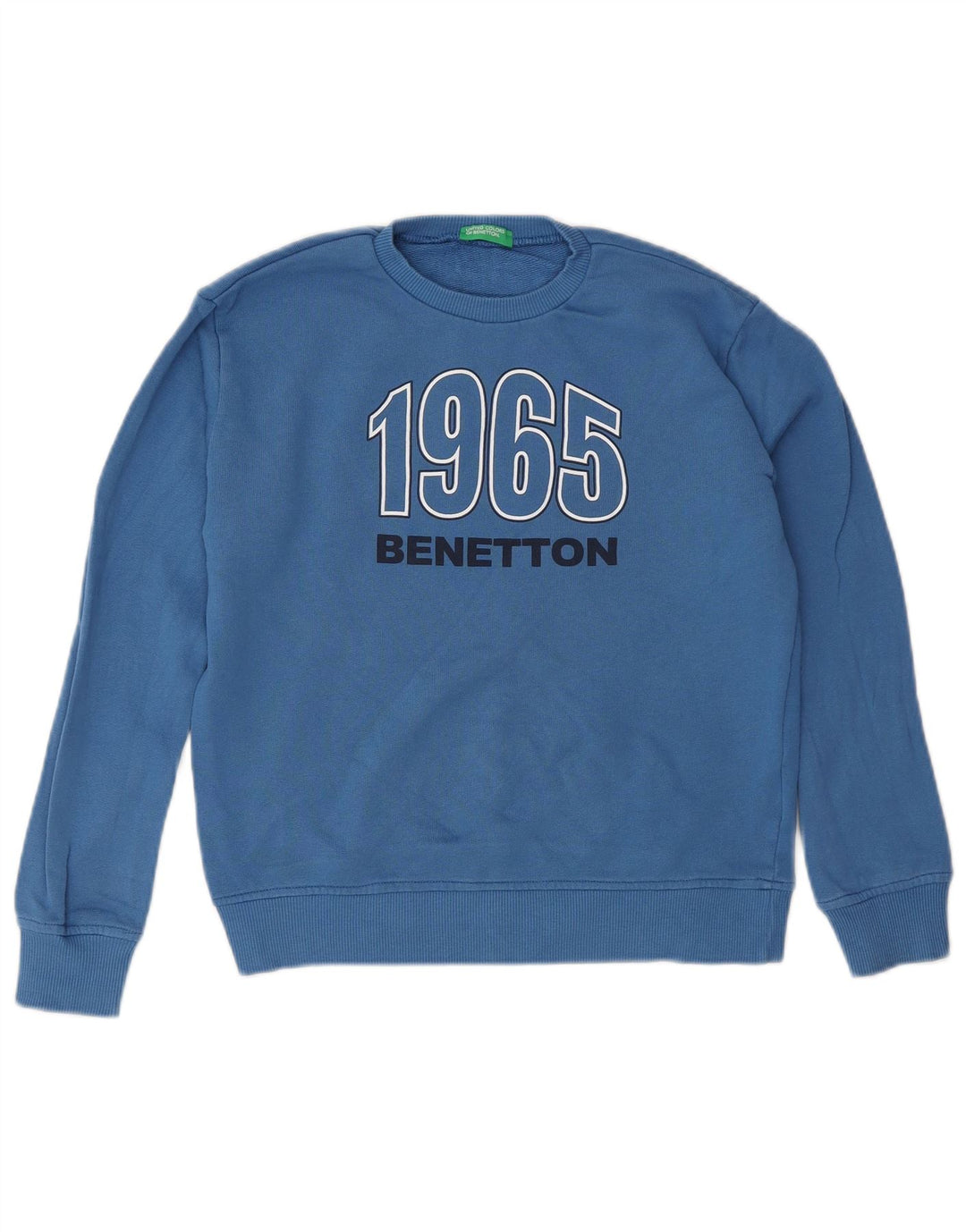 Benetton Jungen-Sweatshirt mit Grafik, 8–9 Jahre, groß, blaue Baumwolle