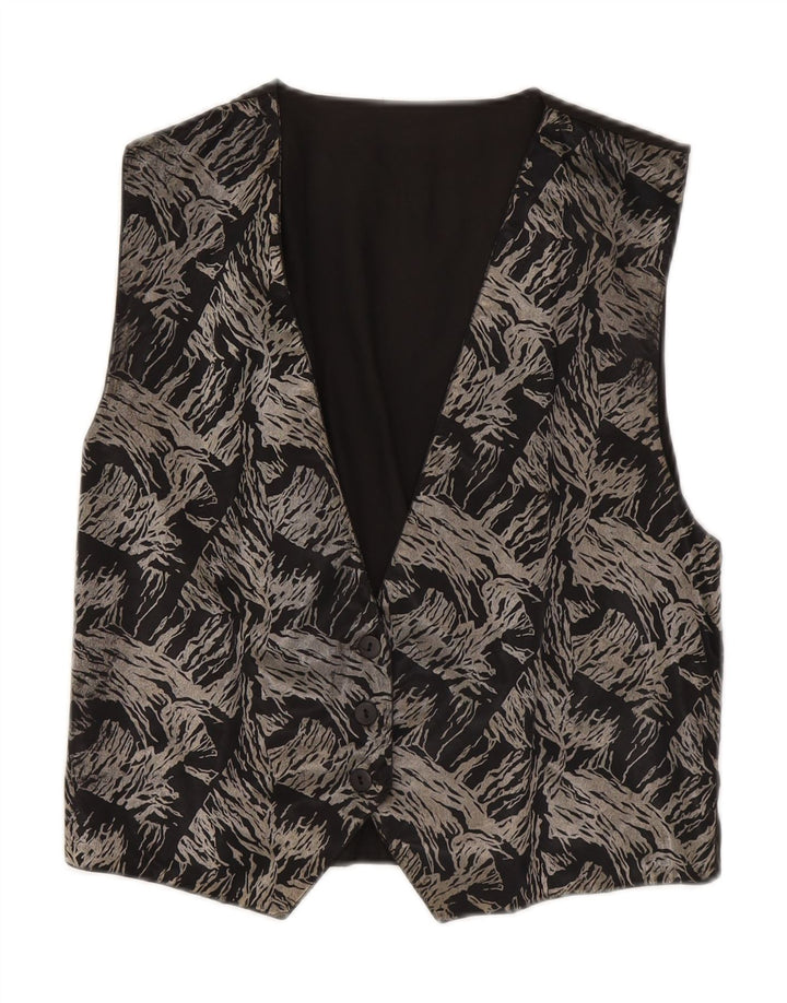 VINTAGE Womens Abstract Pattern Waistcoat UK 12 Medium Black Vintage Vintage and Second-Hand Vintage from Messina Hembry 