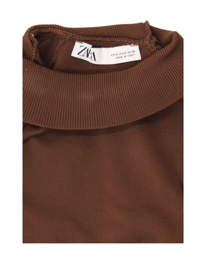 Zara Damen Crop Rollkragenpullover Pullover UK 10 Small Braun