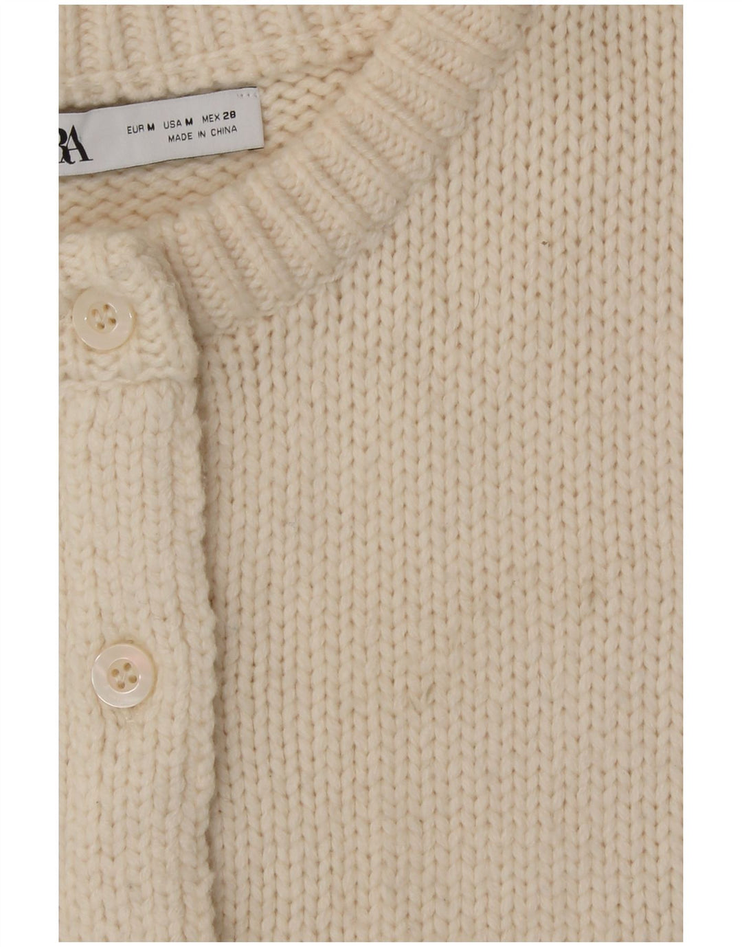 Zara Damen Crop Cardigan Pullover UK 12 Medium Off White Polyamid