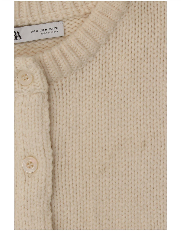 Zara Damen Crop Cardigan Pullover UK 12 Medium Off White Polyamid