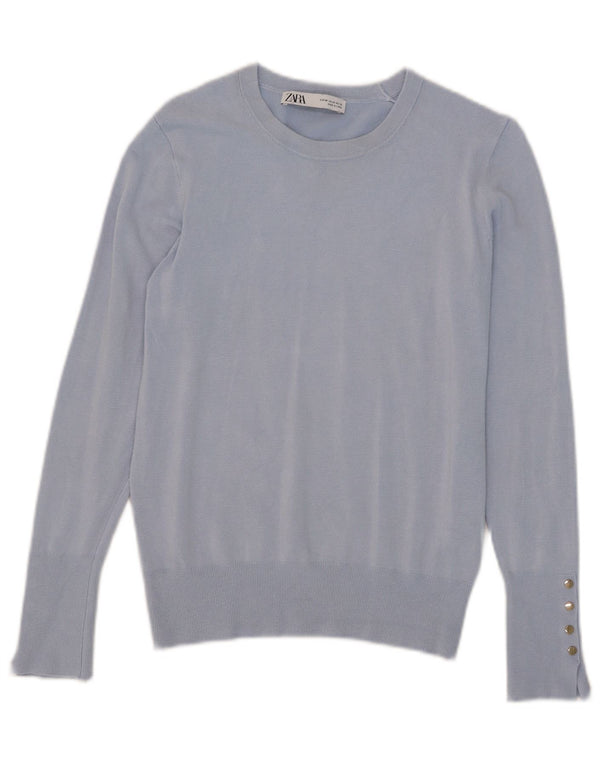 Zara Damen-Pullover mit U-Boot-Ausschnitt, UK 12, mittelblaue Viskose