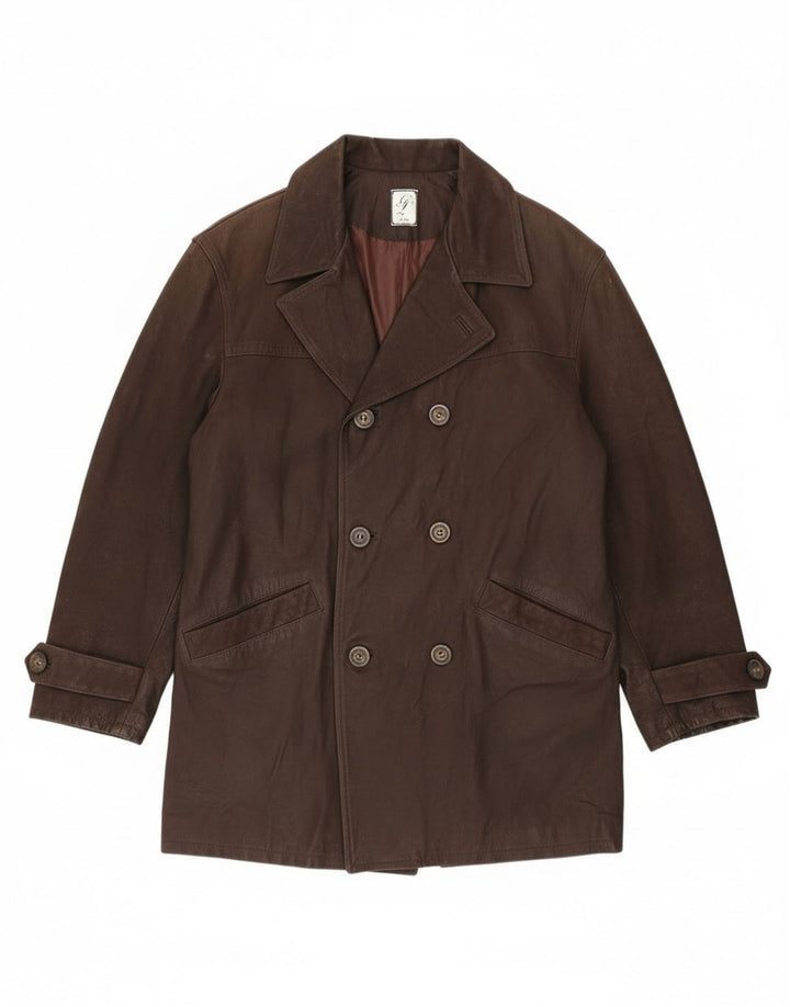 Vintage Herren Zweireihiger Ledermantel IT 54 2XL Braunes Leder