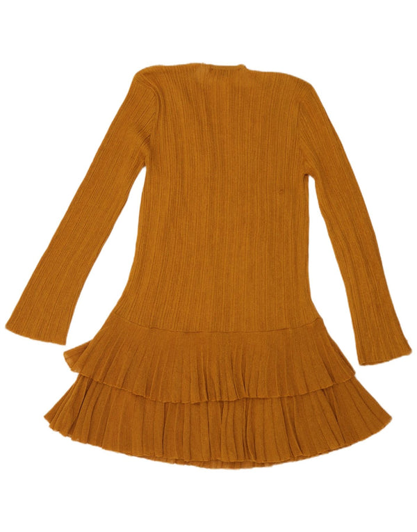 Zara Damen Langarm-Stufenkleid UK 14 Große braune Viskose