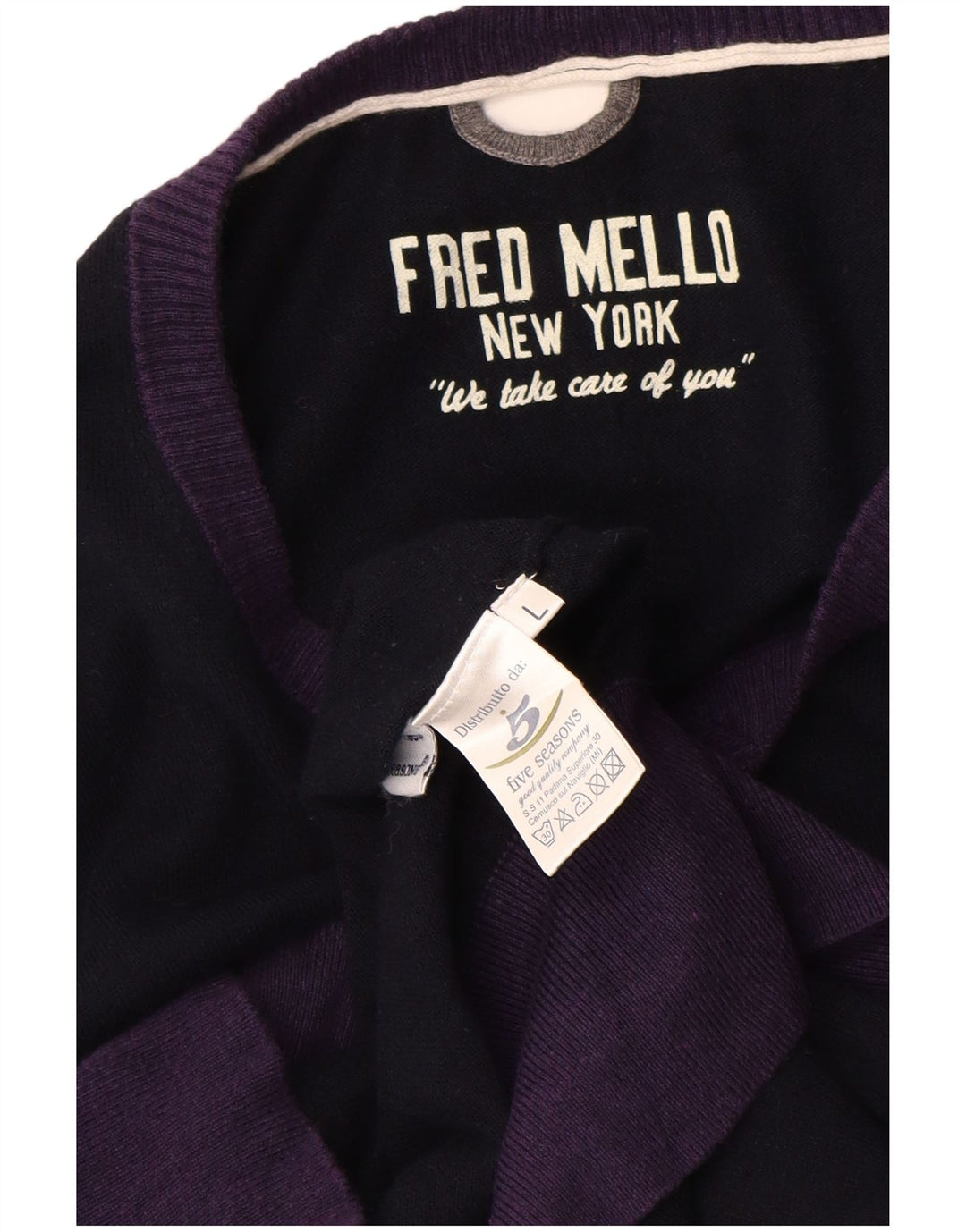 Fred Mello Herren-Pullover mit V-Ausschnitt, groß, marineblau, Colourblock-Baumwolle