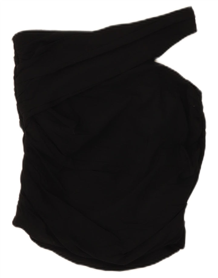 Zara Damen Crop One Shoulder Top UK 12 Mittelschwarze Viskose