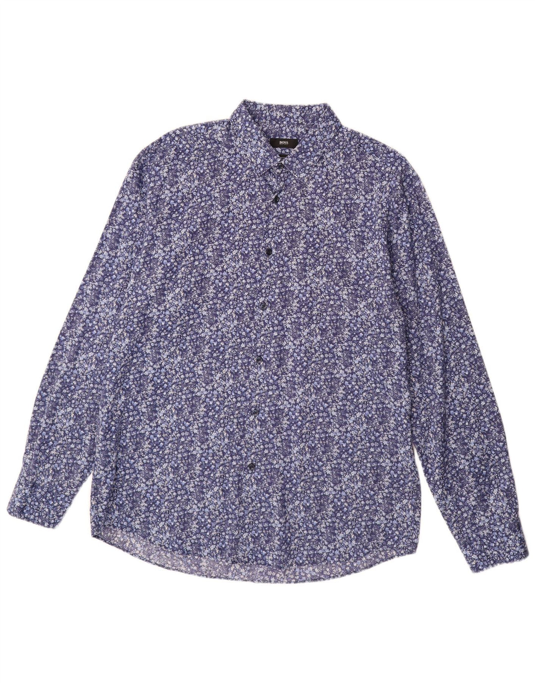 Hugo Boss Herren-Hemd mit normaler Passform, Größe 43 17 XL, blau geblümte Baumwolle
