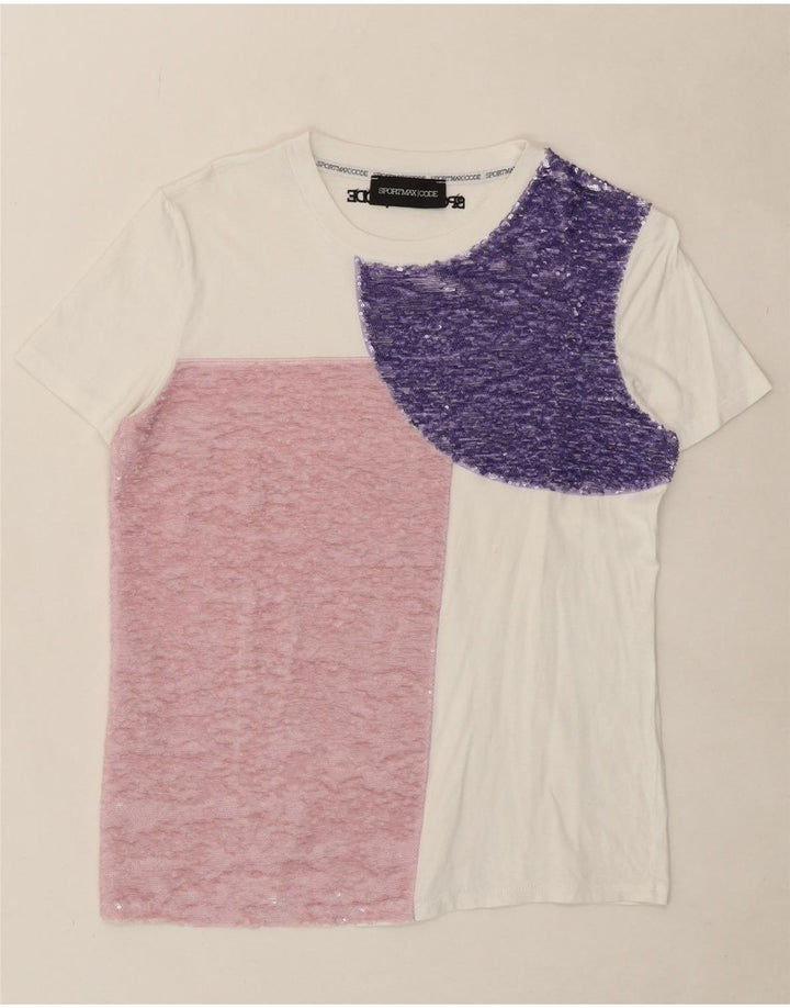 SPORTMAX Womens T-Shirt Top UK 12 Medium White Colourblock Vintage Sportmax and Second-Hand Sportmax from Messina Hembry 