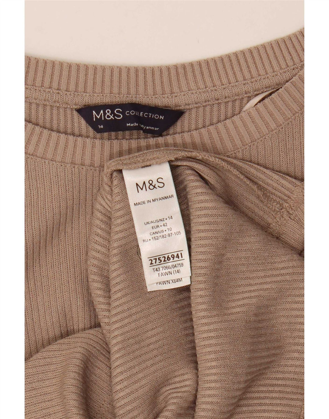 Marks & Spencer Damen Top Langarm UK 14 Medium Beige Polyester