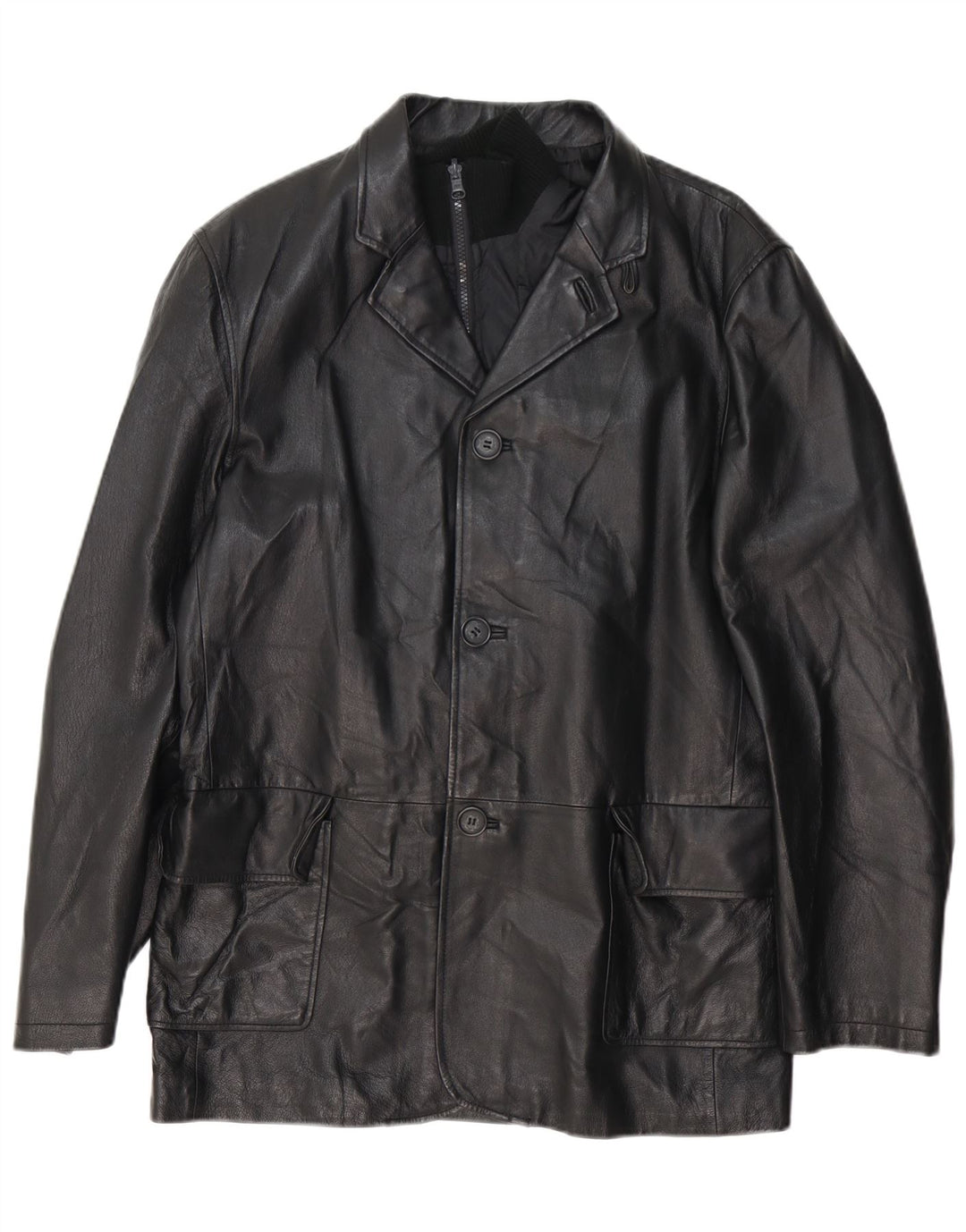 Conbipel Herren-Blazerjacke aus Leder mit 3 Knöpfen, IT 50, großes schwarzes Leder