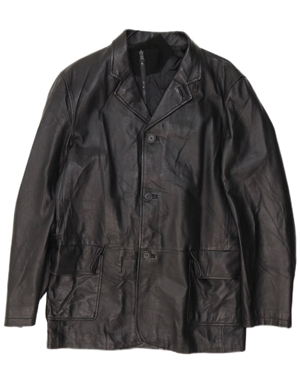 Conbipel Herren-Blazerjacke aus Leder mit 3 Knöpfen, IT 50, großes schwarzes Leder