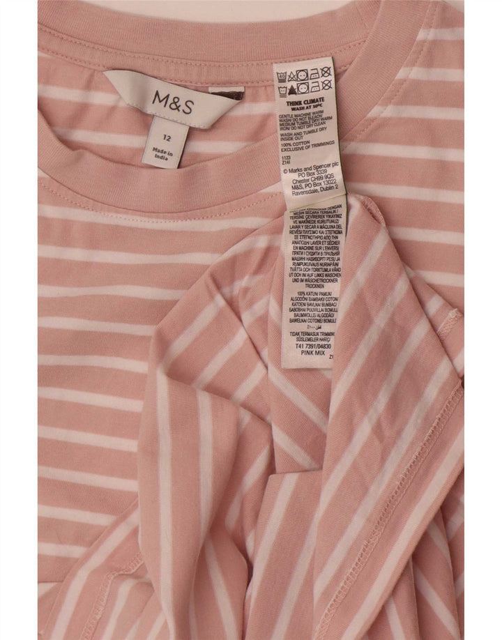 Marks & Spencer Damen T-Shirt Top UK 12 Mittelrosa gestreift aus Baumwolle