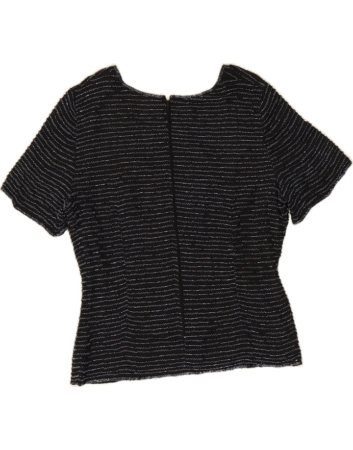 FRANK USHER Womens Blouse Top UK 16 Large Black Striped Silk Vintage Frank Usher and Second-Hand Frank Usher from Messina Hembry 