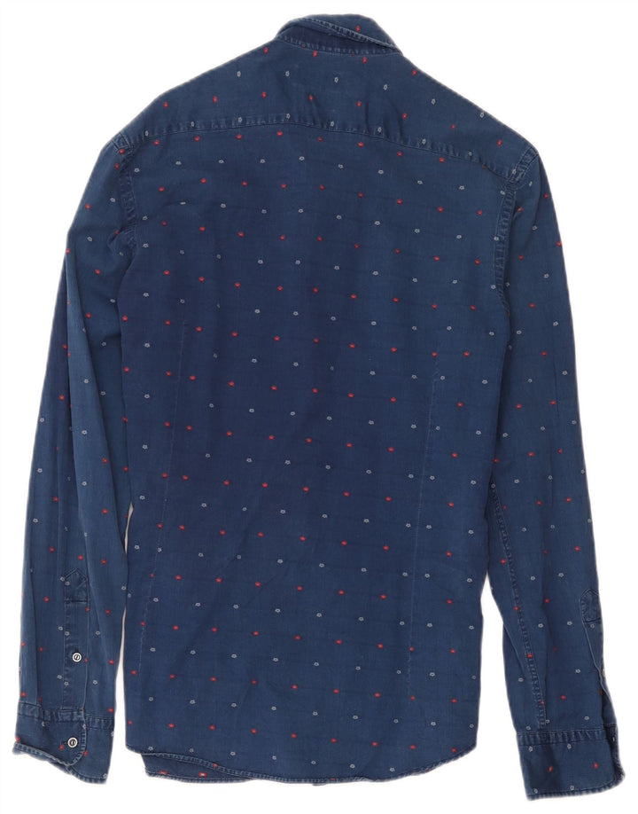 Massimo Dutti Herren-Jeanshemd, mittleres Marineblau mit Blumenmuster