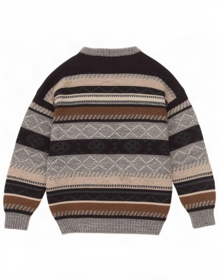 Vintage Herren-Pullover mit U-Boot-Ausschnitt, mittelgroß, mehrfarbig, geometrisch
