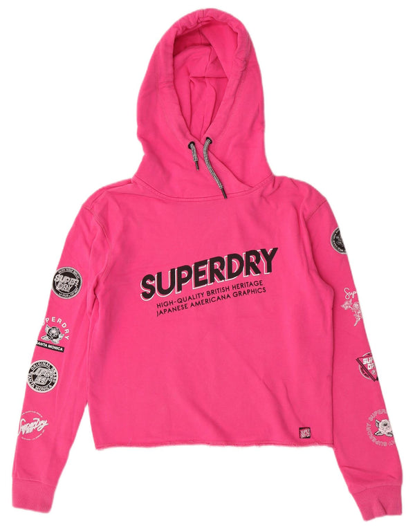 Superdry Womens Graphic Oversized Hoodie Pullover UK 6 XS Rosa Baumwolle