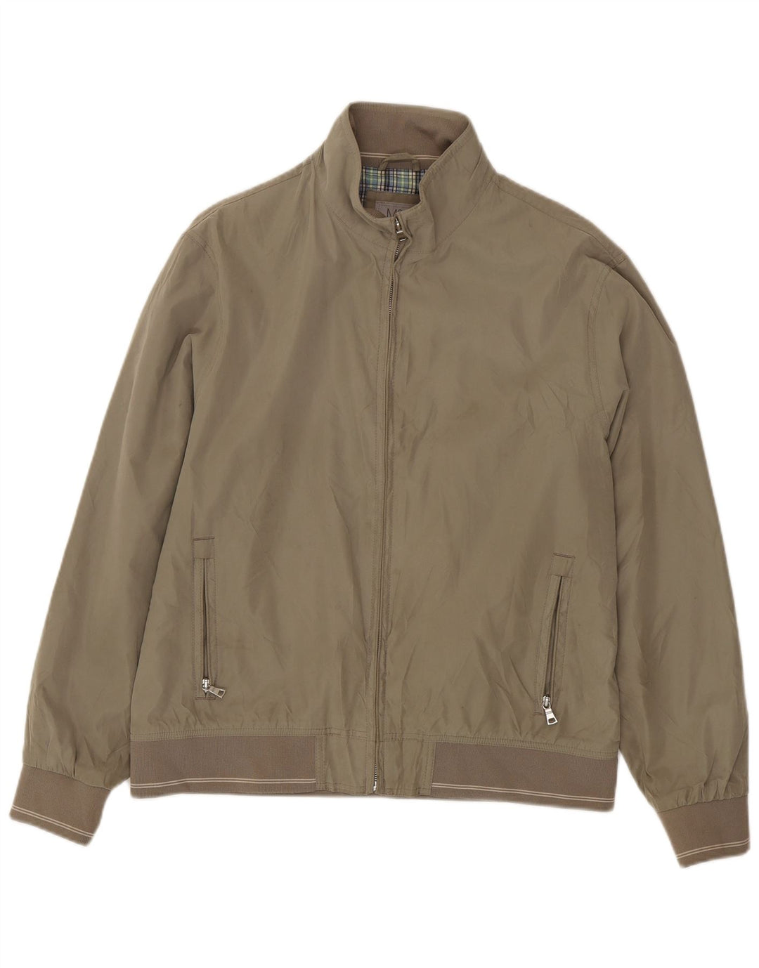 Marks & Spencer Herren-Bomberjacke mit normaler Passform, UK 40, Größe L, Beige, Polyester