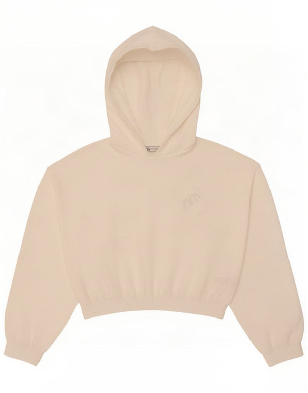 Zara Damen Crop Hoodie Pullover UK 16 Large Weiß Polyester