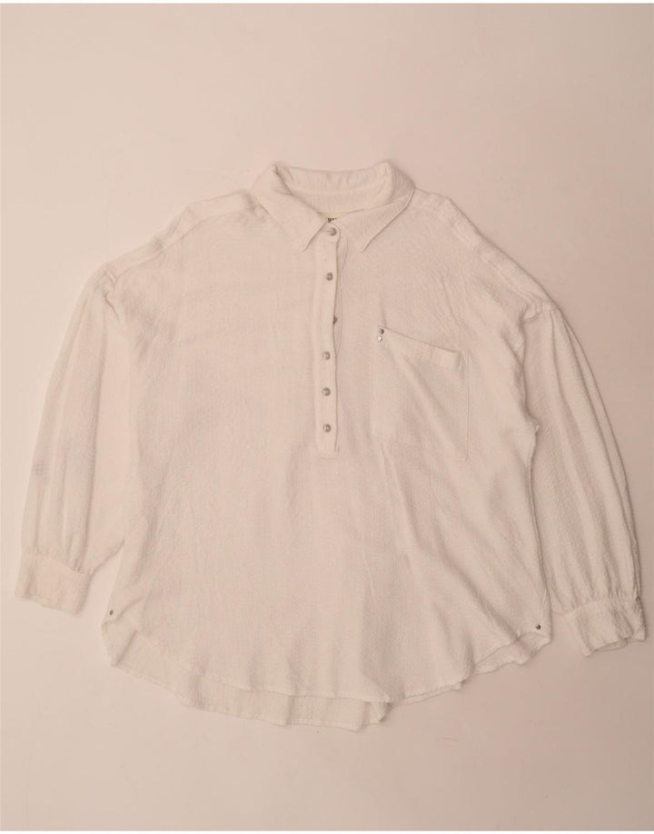 BKE Damen-Pullover, übergroße Hemdbluse, UK 16, Größe L, weißer Rayon
