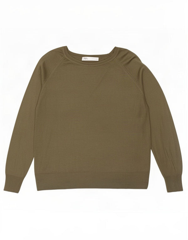 Zara Damen-Pullover mit U-Boot-Ausschnitt, Gr. 14, mittlere Khaki-Viskose